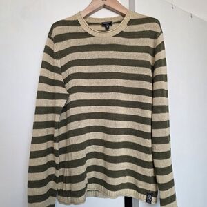 Todd Snyder Olive and Beige Striped Crewneck Sweater